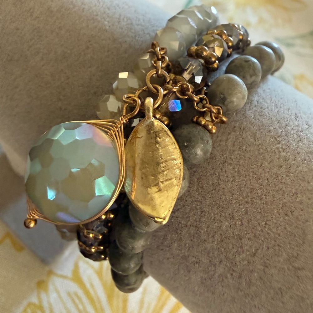 Elegant Gold and Gray Beaded Bracelet Set